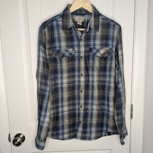 LL Bean shirt 296960 long sleeve plaid button-down shirt men's size M